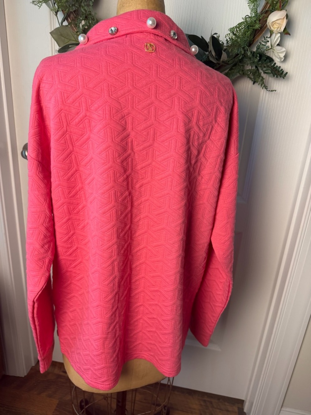 Simply Southern Collection Quilted Pullover NWT Pink Pearl Studded Sweatshirt M - Picture 4 of 7